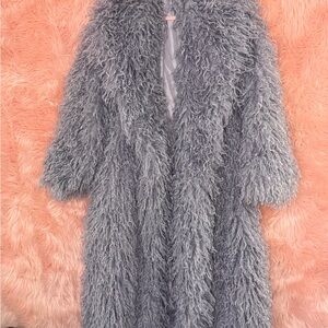Women's Gray Faux Fur Coat